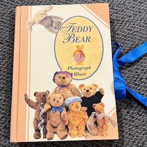 Teddy Bear Photograph Album with Blue Ribbon